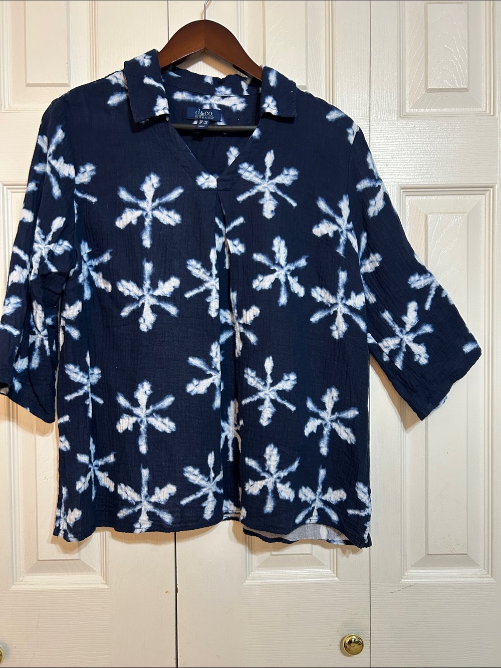 Navy Tie-Dye Floral Button-Front Blouse